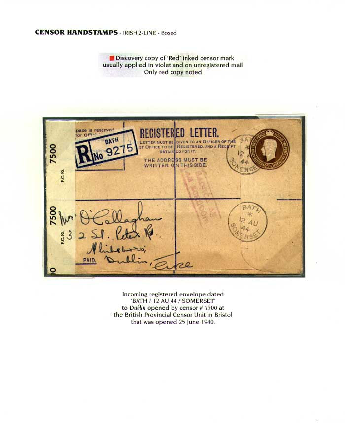 Censor Handstamp - 2-Line Irish - Boxed - Red